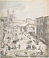 Scalinata della Trinità dei Monti, Giovanni Paolo Panini (Italian, Piacenza 1691–1765 Rome), Pen and black ink, brush and gray wash, watercolor, over graphite