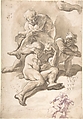 Studies of Three Naked Men, a Right Arm and a Nude Figure Supported by Another (recto); Studies of a Figure with Left Arm Upraised, a Leg, and Putti with Foliage (verso), Paolo Pagani (Italian, Castello Valsolda 1661–1716 Milan), Pen and brown ink, brush and brown wash, over black chalk (the three struggling figures) (recto); pen and purple ink, brush and purple wash (the two figures at lower right) (recto); pen and brown ink, brush and brown wash, over black chalk (verso)