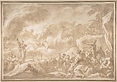 Moses and the Chosen People Behold the Drowning of the Egyptian Army in the Red Sea, Domenico Piola Italian, Pen and brown ink, brush and brown wash, over traces of charcoal