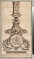 Design of a Candlestick with Winged Figures at Base Surrounding Scenic Medallion, Perino del Vaga (Pietro Buonaccorsi)  Italian, Pen and brown ink, brush and brown and gray wash