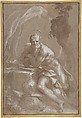 Saint Jerome in the Wilderness, Domenico Piola Italian, Brush and brown wash, highlighted with white, over traces of charcoal, on brown paper