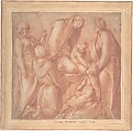 Virgin and Child with Saint Elizabeth, the Infant Baptist, Saint Anthony of Padua, and a Female Martyr, Jacopo da Pontormo (Jacopo Carucci) (Italian, Pontormo 1494–1556 Florence), Red chalk, brush and red wash
