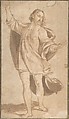 Standing Figure of Christ with Arms Upraised, Giovanni Antonio da Pordenone (Giovanni Antonio de Sacchis)  Italian, Point of brush and brown wash in two shades, faintly squared in charcoal, on beige paper