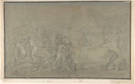The Contest of Elijah and the Prophets of Baal on Mount Carmel (I Kings 18: 20-46), Stefano Pozzi  Italian, Black chalk, highlighted with white chalk, on blue paper faded to brown