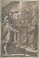 Martyrdom of a Female Saint (Agnes?), Camillo Procaccini Italian, Charcoal, brush and gray wash, highlighted with white gouache, on brown paper; ruled lines in pen and brown ink
