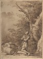 The Prodigal Son Kneeling Repentant among Swine, Salvator Rosa  Italian, Pen and brown ink, brown wash, on brownish paper