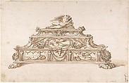 Design for an Inkstand, Ottavio Strada, Pen and brown ink, brush and brown wash, over black chalk