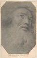Head of a Bearded Man, Looking up to the Right, Bartolomeo Schedoni (Italian, Formigine 1578–1615 Parma), Black chalk and white chalk, on blue paper