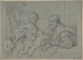 The Holy Family with the Infant Saint John the Baptist, Sassoferrato (Giovanni Battista Salvi) Italian, Black chalk, with very slight traces of white chalk, on blue paper; squared in black chalk