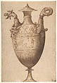 Design for a Vase with Hercules and Farnese Lilies, Francesco Salviati (Francesco de' Rossi) (Italian, Florence 1510–1563 Rome), Pen and brown ink, brush and brown wash