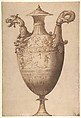 Design for a Vase with Hercules and Farnese Lilies, Francesco Salviati (Francesco de' Rossi) (Italian, Florence 1510–1563 Rome), Pen and brown ink, brush and brown wash