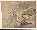 Study of the Side of a Rocky Cliff; Verso: Dam on a Mountain Stream, Paulus Willemsz. van Vianen (Netherlandish, Utrecht ca. 1570–ca. 1613/14 Prague), Pen and brown ink, blue-gray and brown wash; verso: pen and black ink and gray wash