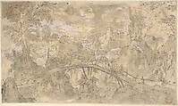 Landscape with Figures Trimming Trees, an Allegory of the Month of March; Verso: Mountainous Landscape with Two Men Crossing a Bridge, Anonymous Netherlandish, Pen and brown ink, brush and gray wash, over traces of black chalk

Verso: pen and brown ink, brush and gray wash, over traces of black chalk, heightened with pinkish white bodycolor