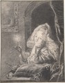 Young Woman Seated at a Table, Holding a Candle, Godfried Schalcken Dutch, Black chalk. Framing line in pen and brown ink
