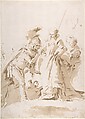 The Meeting of Anthony and Cleopatra, Giovanni Battista Tiepolo  Italian, Pen and brown ink, brush with pale and dark brown wash, over black chalk