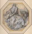 Saint John the Evangelist, Giovanni de' Vecchi  Italian, Pen and dark brown ink, extensively highlighted with white, over black chalk, on beige paper; squared in black chalk