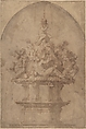 Design for a Fountain with River Gods and Nymphs, Giorgio Vasari (Italian, Arezzo 1511–1574 Florence), Pen and brown ink, brush and brown wash, over traces of leadpoint