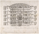 Transverse Section of the Small Theater in the Palace of Caserta with a View Towards the Royal Box, Luigi Vanvitelli , workshop of Italian, Pen and black-gray ink, brush and gray wash, over traces of compass and ruled construction lines in graphite