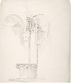 Romanesque Font, Arcade, and Lion on a Pillar, in a French Church, Ernest Flagg  American, Graphite
