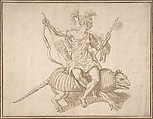 Allegory of America, from "The Four Continents", Anonymous, Netherlandish, 16th century ? Netherlandish, Pen and brown ink, brush and brown wash, squared in black chalk