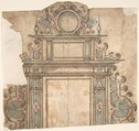Fragment of  design for architectural frame, Anonymous, Netherlandish, 16th century ?, Watercolor, pen and black and red ink, irregular