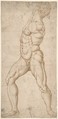 Study of a Standing Male Nude, Anonymous, Netherlandish, 16th century Netherlandish, Pen and brown ink over black chalk