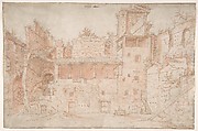 Palazzo Nerone, Anonymous, Netherlandish, 16th century, Pen and brown ink, pale red wash. Framing lines in pen and brown ink