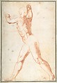 Standing Nude Man (recto); Three Studies of Soldiers (verso), Taddeo Zuccaro (Italian, Sant'Angelo in Vado 1529–1566 Rome), Red chalk, highlighted with traces of white gouache (recto); red chalk (verso)