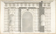 Elevation Design for the Entrance to Orti Farnesiani by Vignola, Pietro Paolo Coccetti (Cocchetti) Italian, Pen and brown ink, brush and gray wash, over ruling in graphite