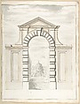 Elevation of a Garden Gate Showing a Palazzo or Villa in the Distance, Pietro Paolo Coccetti (Cocchetti) Italian, Pen and brown ink, brush and gray wash, over ruling in graphite