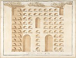 Elevation of a Columbarium, Pietro Paolo Coccetti (Cocchetti) Italian, Pen and brown ink, brush and brown wash, over ruling in graphite
