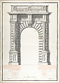 Portone del Palazzo di Carbogniani, Pietro Paolo Coccetti (Cocchetti) (Italian, documented Rome, 1710–1727), Pen and dark-brown ink, brush and gray and ochre wash, over traces of ruling in graphite