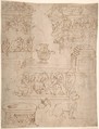 Sheet of Studies of Sculptural Elements and Architectural Ornaments, Anonymous, Italian, 15th century  Italian, Pen and brown ink