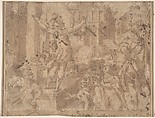 Young Soldier Showing a Head to the Populace (David?), Anonymous, Italian, 16th century  Italian, Pen and ink, brush and wash