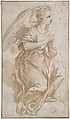 An Angel in Adoration, Anonymous, Italian, Roman-Bolognese, 17th century  Italian, Pen and brown ink, brush and brown wash