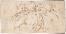 Group of Five Male Figures in Half-length, Stefano della Bella  Italian, Pen and brown ink, over black chalk; glued onto secondary paper support