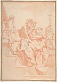 Allegory of Justice with Two Putti (after Lorenzo Sabatini's Fresco in Palazzo Vecchio, Florence), Anonymous, Italian, 17th century  Italian, Red chalk, brush and red wash, highlighted with white gouache (oxidized)