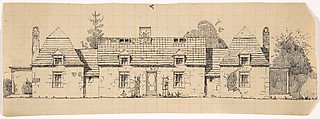 Stone House in the French Medieval Style, Front Elevation, with Two Wings (possibly for Dongan Hills, S. I.), Ernest Flagg  American, Ink