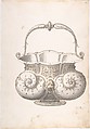 Design for a Bucket, Erasmus Hornick  Netherlandish, Pen and brown and black ink, brush with gray and yellow wash over red chalk
