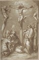 The Crucifixion of Christ, Hans Speckaert (Netherlandish, Brussels ca. 1540–1577 Rome), Pen and brown and ink, brush and brown wash, heightened with white gouache on blue paper