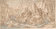 Mountainous Landscape, Tobias Verhaecht Netherlandish, Pen and brown ink, brush and brown and blue wash