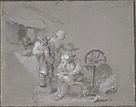 Flemish Peasants, Frans Boudewyns Flemish, Brush and gray wash with white heightening over graphite on gray prepared paper