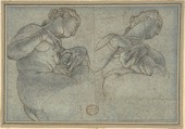Two Studies of a female Figure or Statue, Anonymous, Italian, 16th century  Italian, Pen and brown ink, blue chalk, on blue-gray paper