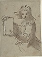 Girl with Book, Anonymous, Italian, Bolognese, 18th century Italian, Pen and brown ink, washed, on gray paper