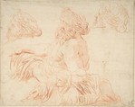 Study from a Statue of a River God, Anonymous, Italian, Roman-Bolognese, 17th century Italian, Red chalk on cream paper