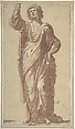 Symbolic Figure (a Sibyl?), Anonymous, Italian, Venetian, 15th to 16th century  Italian, Pen and brown ink, brush and brown wash, touched with red chalk and white, on brown gray paper