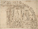 Sketch for Wall Decoration, Anonymous, Italian, 16th century Italian, Pen and brown ink, washed with green