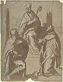 Bishop and Two Saints, Anonymous, Italian, Venetian, 15th to 16th century  Italian, Pen and ink, brush and wash, highlighted with Chinese white, on brownish gray paper