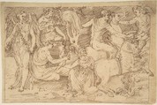 Drawing of Bas-Relief, Anonymous, Italian, 16th century Italian, Pen and brown ink on tracing paper