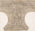 Decoration for a Spandrel in a Cove, Anonymous, Italian, 16th century Italian, Pen and brown ink, over black chalk
